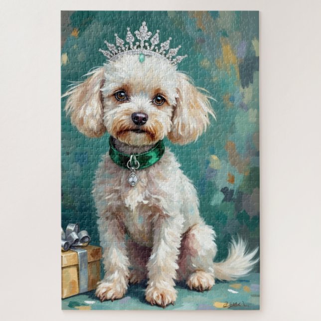 Quebra-cabeça Glamorous White Poodle Princess Christmas Art (Vertical)