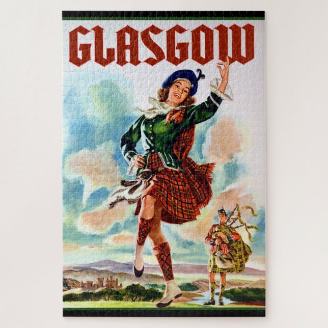 Quebra-cabeça Glasgow Scottisn Girl Dançando com Bagpiper (Vertical)