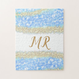Quebra-cabeça glitter dourado azul glitter glitter nome monogram