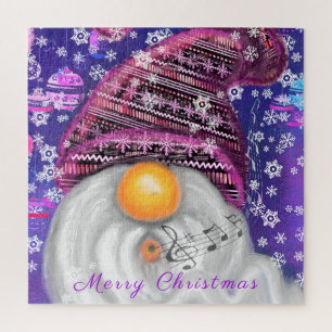 Quebra-cabeça Gnome In Purple Hat Sings A Christmas Song - Fun