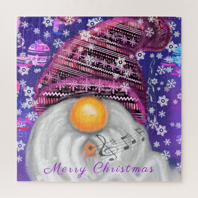 Quebra-cabeça Gnome In Purple Hat Sings A Christmas Song - Fun (Vertical)