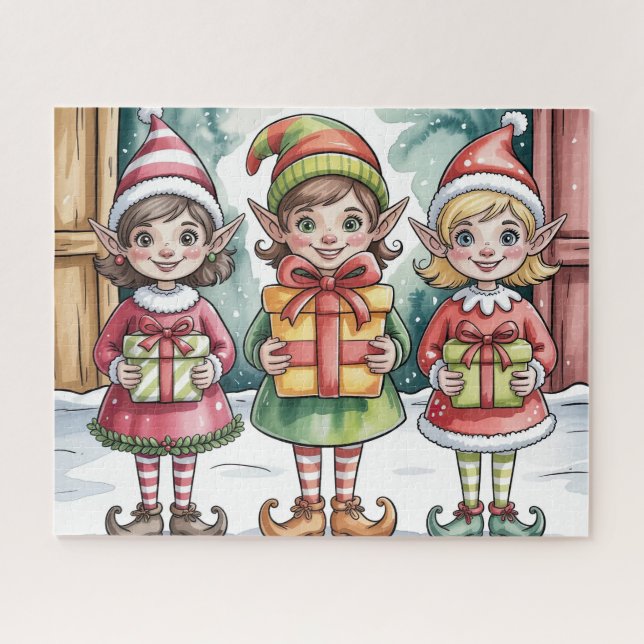 Quebra-cabeça Gnomo de Natal Fofo Com Presentes (Horizontal)