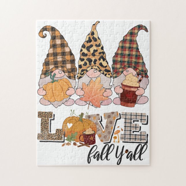 Quebra-cabeça Gnomo Engraçado ama queda, estação de abóbora (Vertical)