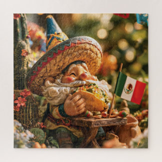 Quebra-cabeça Gnomo Mexicano Usando Um Sombrero Comendo Um Taco
