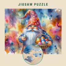 Gnomo páscoa, com ovos coloridos e cesta -