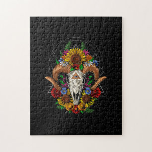 Quebra-cabeça Goat Skull Psychedelic Sunflower