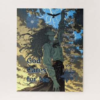 Quebra-cabeça God Cares for Me - Christian Vintage Retro Anime