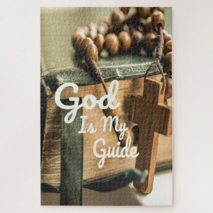Quebra-cabeça God Is My Guide Bible and Rosary Cross