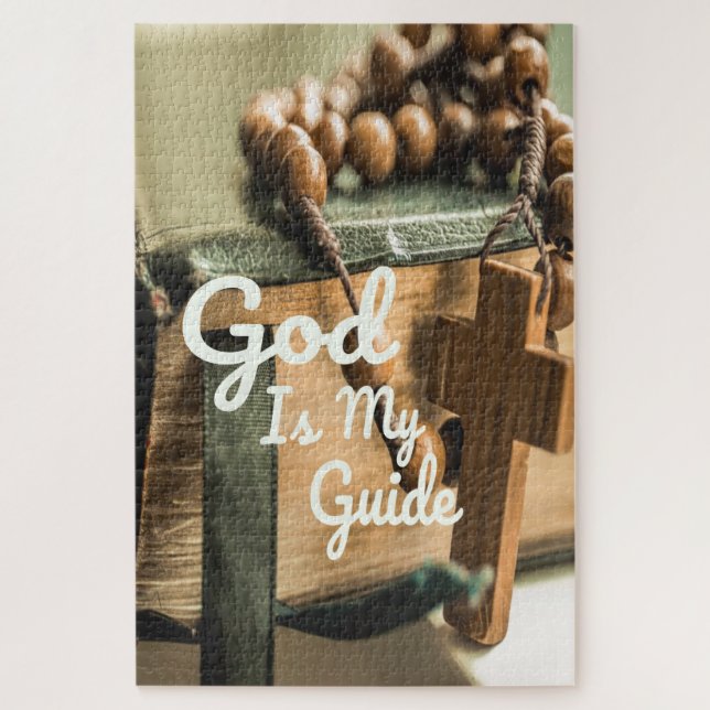 Quebra-cabeça God Is My Guide Bible and Rosary Cross (Vertical)