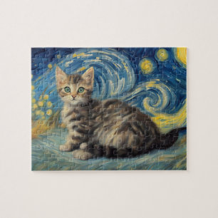 Quebra-cabeça Gogh Style Starry Night Cat