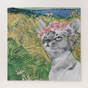 Quebra-cabeça Gogh Wheat Field e Rico Cat
