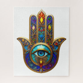 Quebra-cabeça Gold Colorful Hamsa Turquoise Sapphire Third Eye 