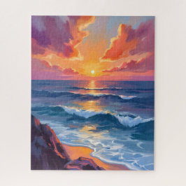 Quebra-cabeça Golden Coast | Ocean Sunset Watercolor Painting