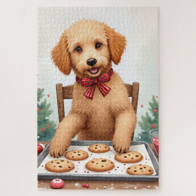 Quebra-cabeça Golden Doodle Decorating Christmas Cookies (Vertical)