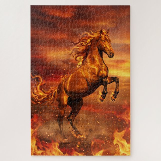 Quebra-cabeça Golden Fire Stallion – Powerful Fantasy Puzzle (Vertical)