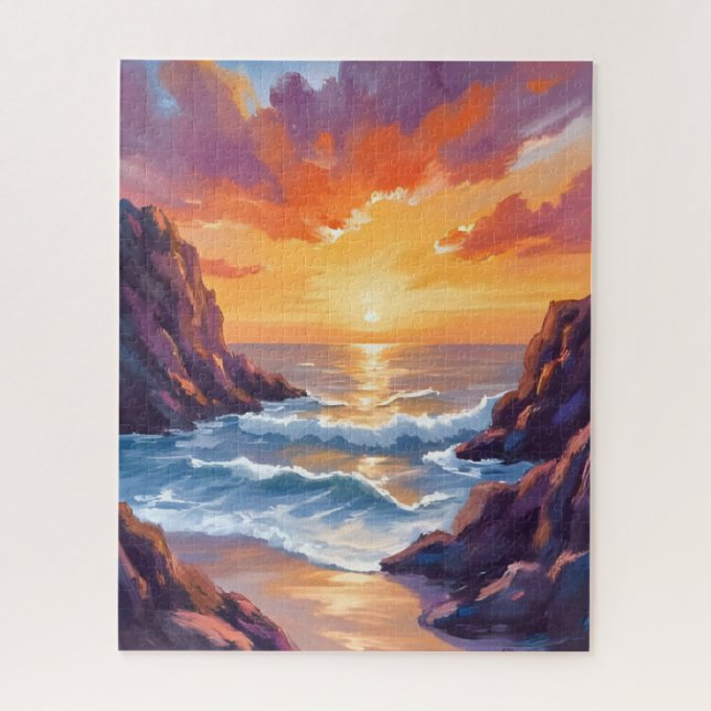 Quebra-cabeça Golden Horizon | Ocean Sunset Watercolor (Vertical)