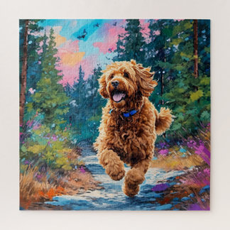 Quebra-cabeça Goldendoodle Corre Na Floresta