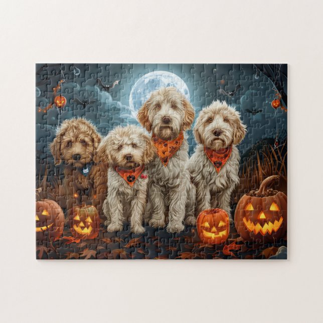 Quebra-cabeça Goldendoodle Halloween Spooky (Horizontal)