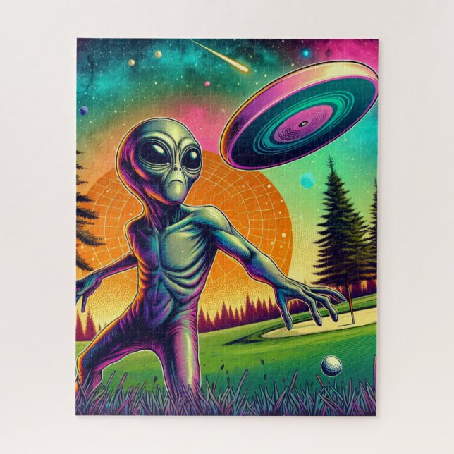 Quebra-cabeça Golfe de Disco de alienígena com Fundo do Planeta (Vertical)