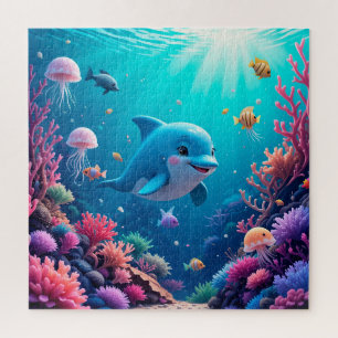 Quebra-cabeça Golfinho Brincalhão e Vida Marinha Colorida