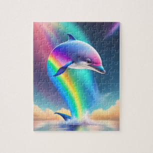 Quebra-cabeça Golfinho Cónico Colorido Com Arco-Íris e Luz Neon