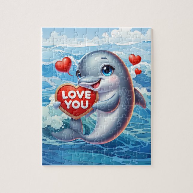 Quebra-cabeça Golfinho de amor fofo na praia  (Vertical)