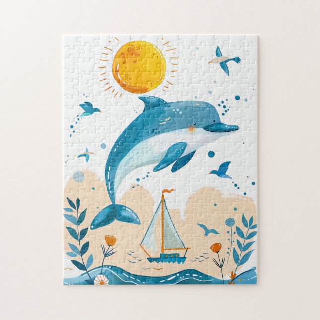 Quebra-cabeça Golfinho de Cartoon saindo da Água (Vertical)