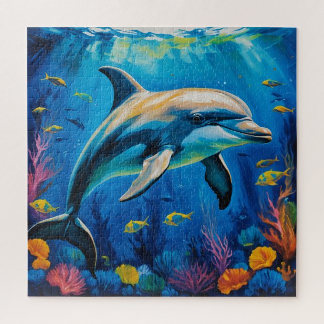 Quebra-cabeça Golfinho de Pintura de Petróleo (Vertical)