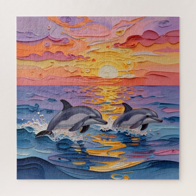 Quebra-cabeça Golfinhos Impasto e Ondas do Oceano   (Vertical)