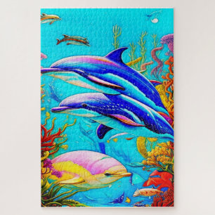 Quebra-cabeça Golfinhos no oceano com bela Design de recife de c