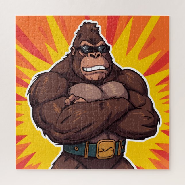 Quebra-cabeça Gorilla Bodybuilder Weight Lifter Pop Art Cartoon (Vertical)