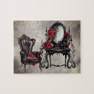 Quebra-cabeça Gothic Boudoir Vanidade antiga com cadeira de al