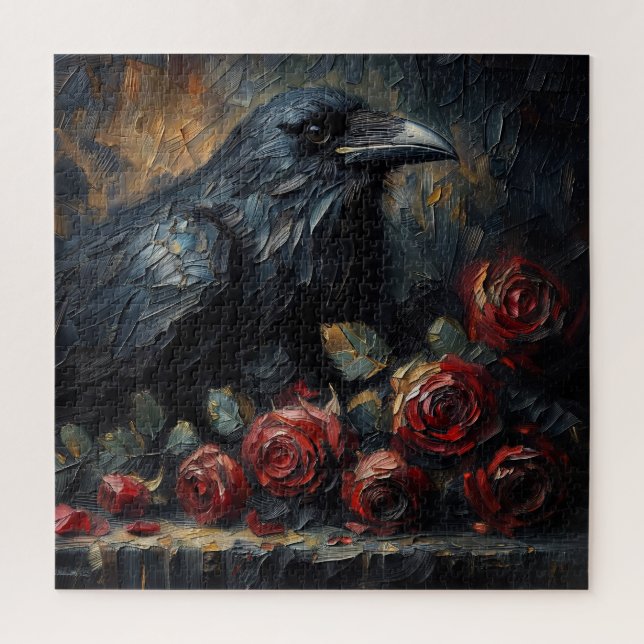 Quebra-cabeça Gothic Raven and Roses Moody Painting Puzzle (Vertical)
