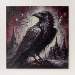 Quebra-cabeça Gótica Raven Crow Bird Pintura Negra Vermelha