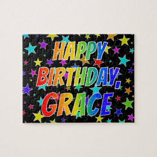 Quebra-cabeça "GRACE" Primeiro Nome, Diversão "FELIZ ANIVERSÁR