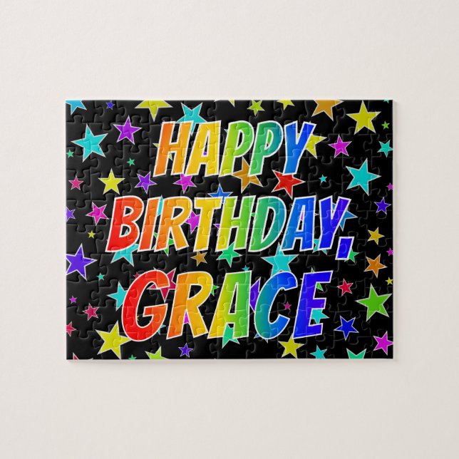 Quebra-cabeça "GRACE" Primeiro Nome, Diversão "FELIZ ANIVERSÁRIO (Horizontal)