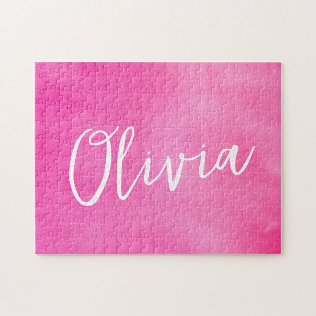 Quebra-cabeça Gradiente de Nome Personalizado Ombre Rosa (Horizontal)