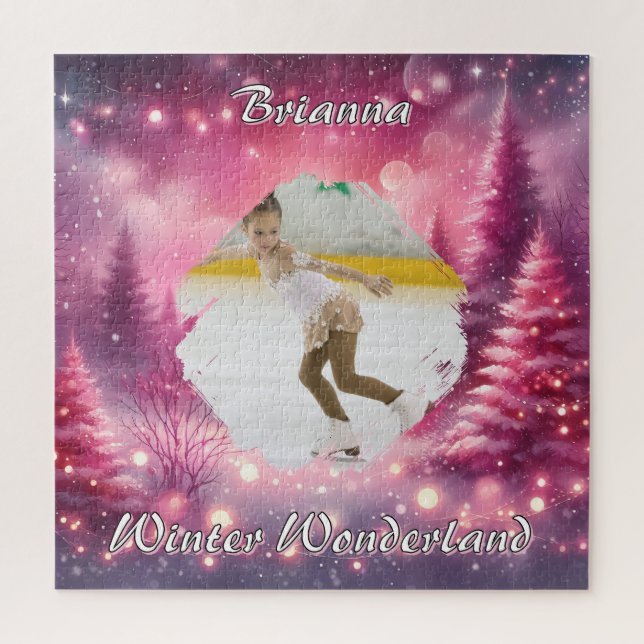Quebra-cabeça Gradiente Rosa Foto e Nome de Natal Inverno (Vertical)