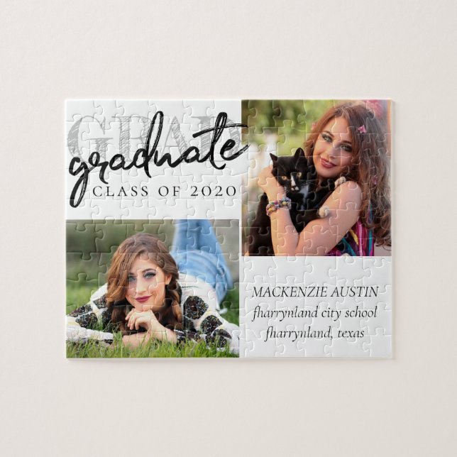 Quebra-cabeça Graduate Chic Script | Simple 2 Photo Keepsake (Horizontal)