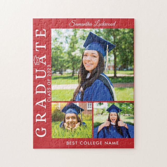 Quebra-cabeça Graduation 2023 Photo Collage Red Grad Keepsake (Vertical)