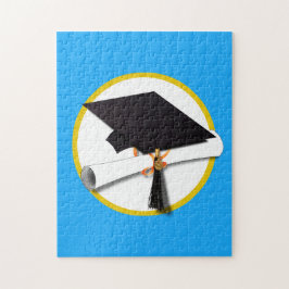 Quebra-cabeça Graduation Cap w/Diploma - Blue Background