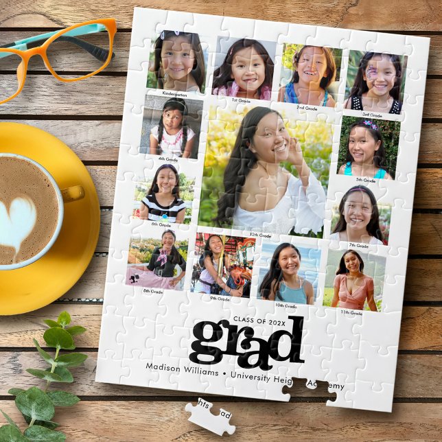 Quebra-cabeça Graduation K–12 Photo Collage Modern Black White (Criador carregado)