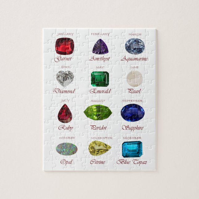 Quebra-cabeça Gráfico Birthstone, Gráfico Gemstones, 12 Meses (Vertical)