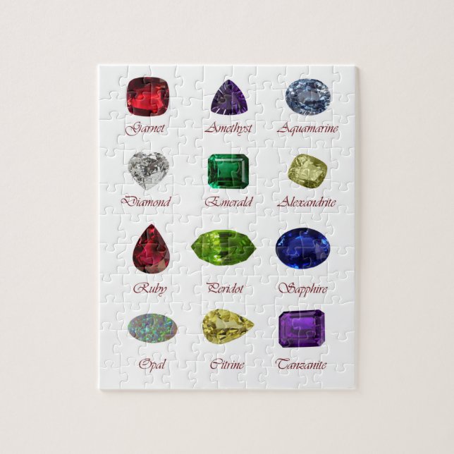 Quebra-cabeça Gráfico Birthstone, Gráfico Gemstones, 12 Meses (Vertical)