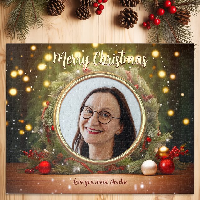 Quebra-cabeça Grama de Fotos da Família Natal - Adultos Dourados (Christmas Golden Family Photo Frame Ornaments Jigsaw Puzzle)