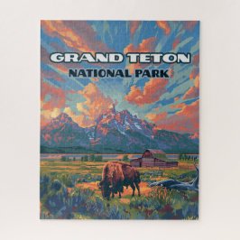 Quebra-cabeça Grand Teton National Park Mounties Bison Wyoming