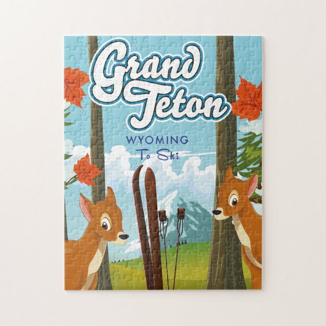 Quebra-cabeça Grand Teton Wyoming para esqui. Ímã (Vertical)