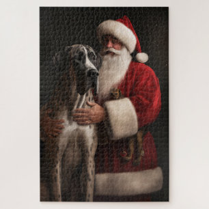 Quebra-cabeça Grande Dane com Papai Noel Festivo Natal