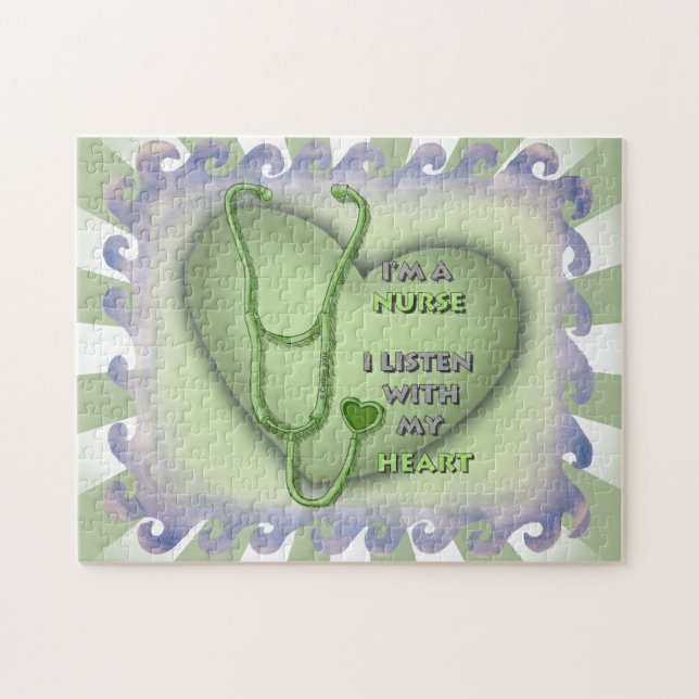 Quebra-cabeça Grande enfermeira de coração verde (Horizontal)