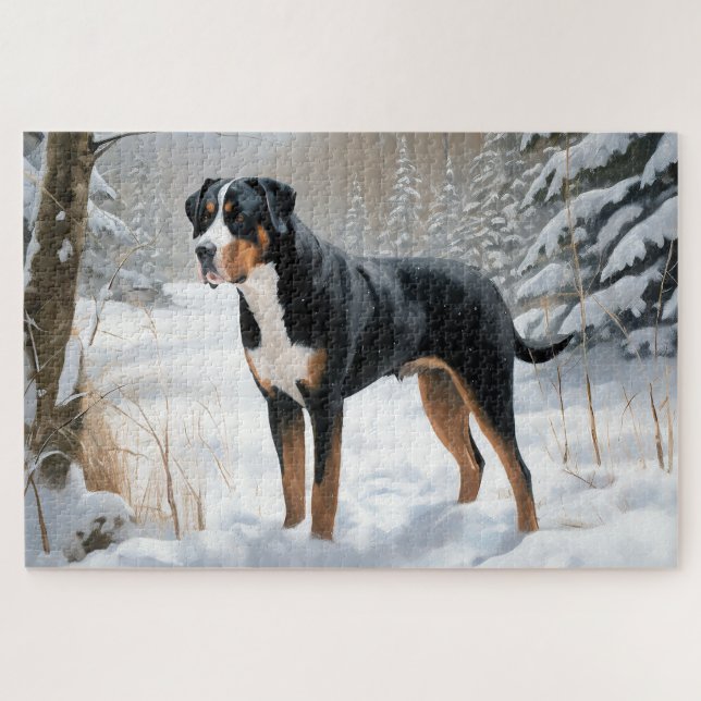 Quebra-cabeça Grande Montanha Suíça Deixe-a nevar no Natal (Horizontal)